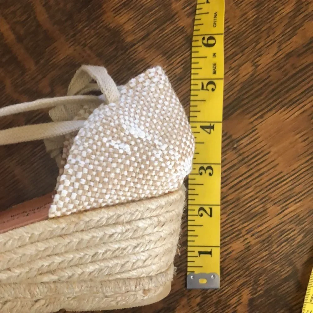 Andre Asous Woven Natural Floral Design Canvas Espadrille Shoes NWOT